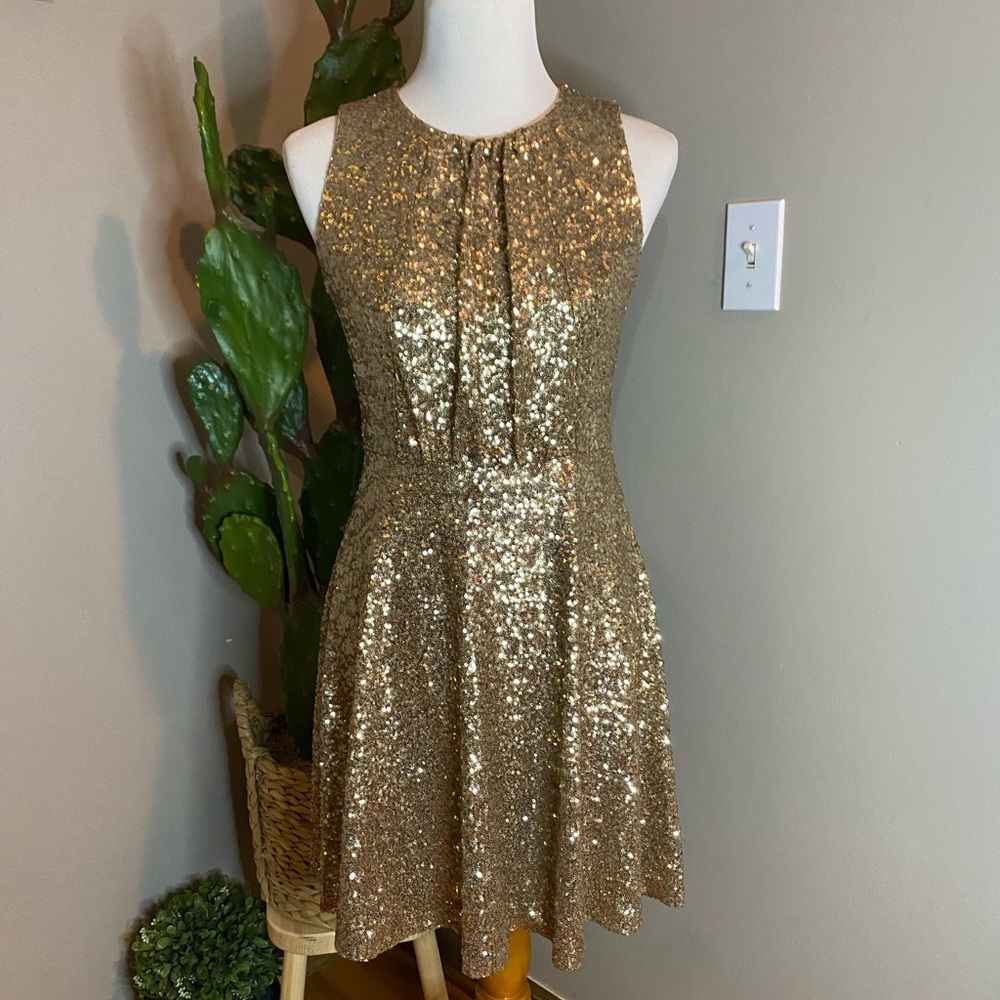 CeCe Gold Sequin A-Line Dress